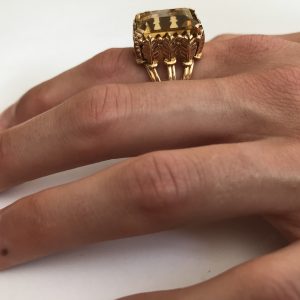 1970s French Citrine 18k Gold Cocktail Ring, Paris