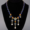 French Enamelled Pearl Diamond Gold Byzantine Style Necklace