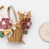Jewelled Two-Color Gold Gardening Flower Basket Pin, 1940s