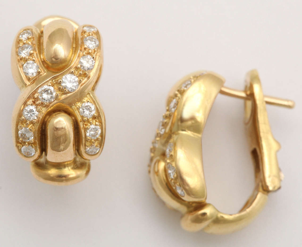 French Designer Louis Feraud Diamond 18k Gold Earrings, Paris
