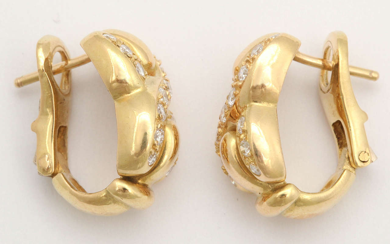 French Designer Louis Feraud Diamond 18k Gold Earrings, Paris, Signed