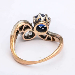 1890s French Sapphire Diamond Silver Gold Engagement Ring