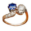 1890s French Sapphire Diamond Silver Gold Engagement Ring