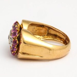 French Ruby Diamond Gold Ring, 1940s