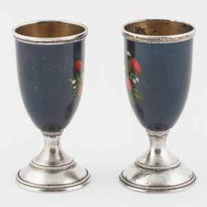 Pair of Russian Enamelled Vodka Cups, early 20th Century