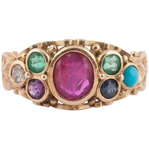 English Gold and Gemstone “Dearest” Ring, 19th Century