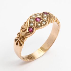 English 15k Gold Ruby Pearl Ring, Birmingham
