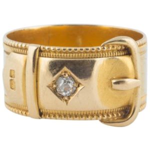 English Gold and Diamond Buckle Ring