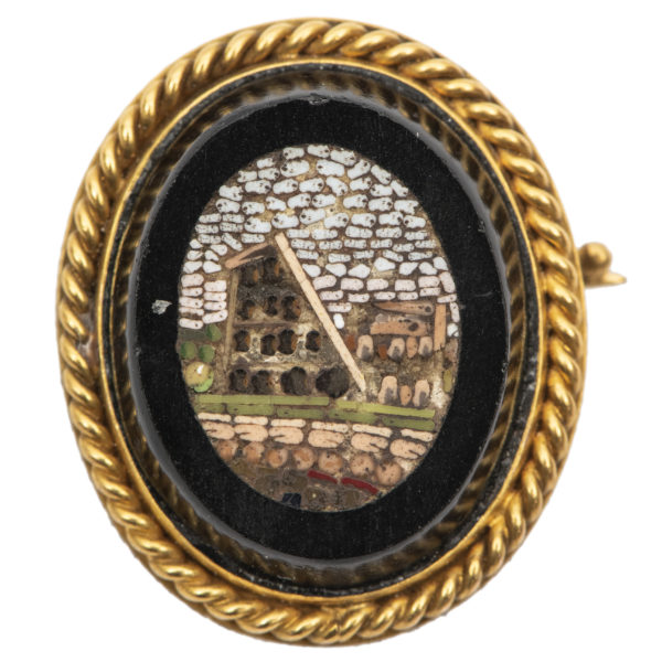Russian Micro-mosaic Gold Pin, circa 1880
