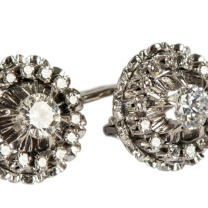 Italian Diamond and White Gold Cluster Earrings, 20th Century