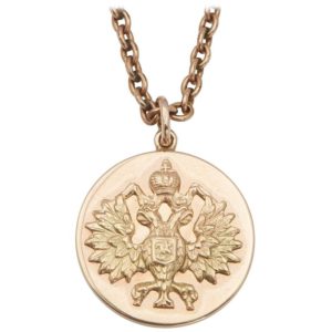 Russian Gold Romanov Eagle Pendant, with original document