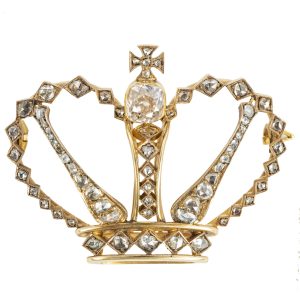 Cushion-cut Diamond Gold Royal Crown Pin, 19th century