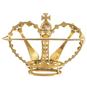 Cushion-cut Diamond Gold Royal Crown Pin, 19th century