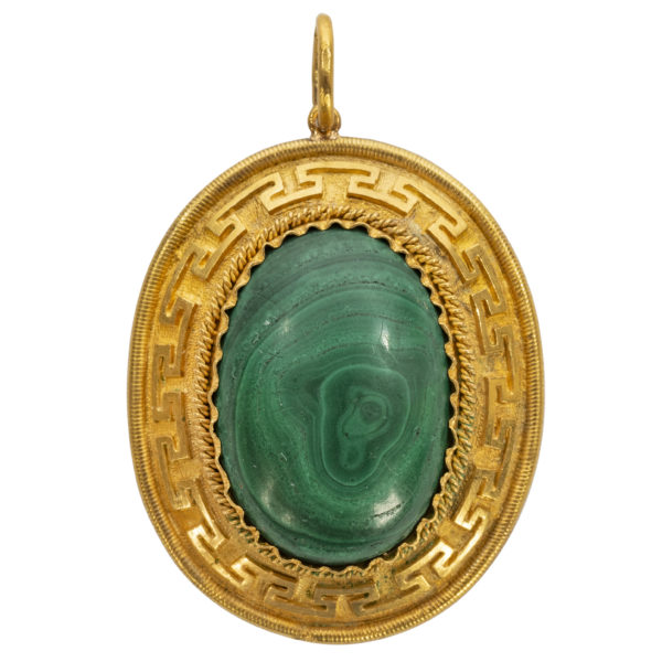 Rare Russian Malachite Gold Pendant, circa 1860
