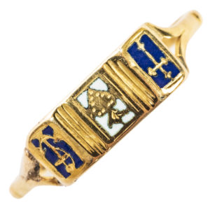 Early Victorian Faith, Love and Hope Enameled Gold Ring, 1830s