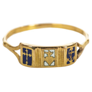 Early Victorian Faith, Love and Hope Enameled Gold Ring, 1830s