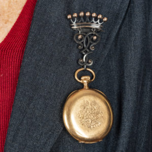 French Gun Metal Coronet/Crown Watch Pin, 19th Century