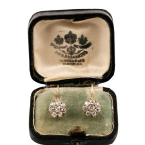 Rare Russian Diamond Cluster Gold Earrings, circa 1880