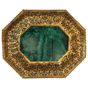 Rare Russian Malachite Bronze Doré Tray, 19th Century