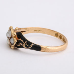 1858 Gold Enamel Pearl Daisy Mourning Ring