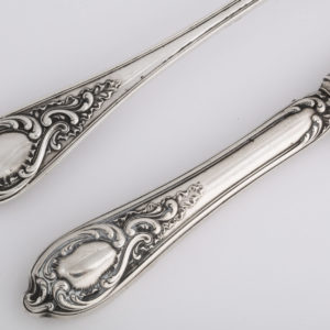 Russian Fabergé Silver Dinner Knife and Fork, Moscow, circa 1900