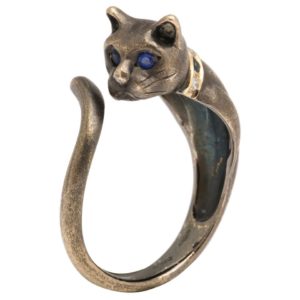1970s 18k Blackened Gold, Sapphire and Diamond Cat Ring