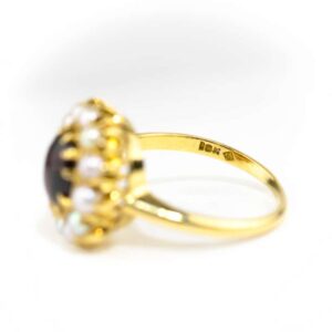 Cabochon Garnet Pearl 18k Gold Cluster Ring, circa 1890
