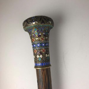 Russian Cloisonné Enameled Walking Stick Handle, Late 19th Century
