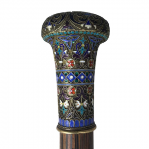 Russian Cloisonné Enameled Walking Stick Handle, Late 19th Century