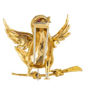 English 18k Gold Chirping Chick Brooch, Garrard & Company, 1970s