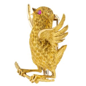 English 18k Gold Chirping Chick Brooch, Garrard & Company, 1970s